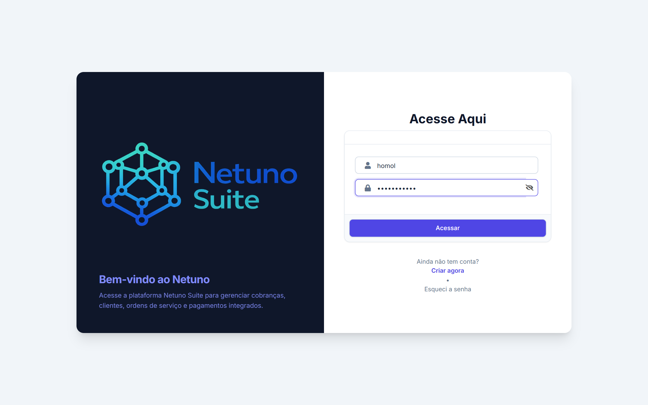 Tela de Login do Netuno Suite